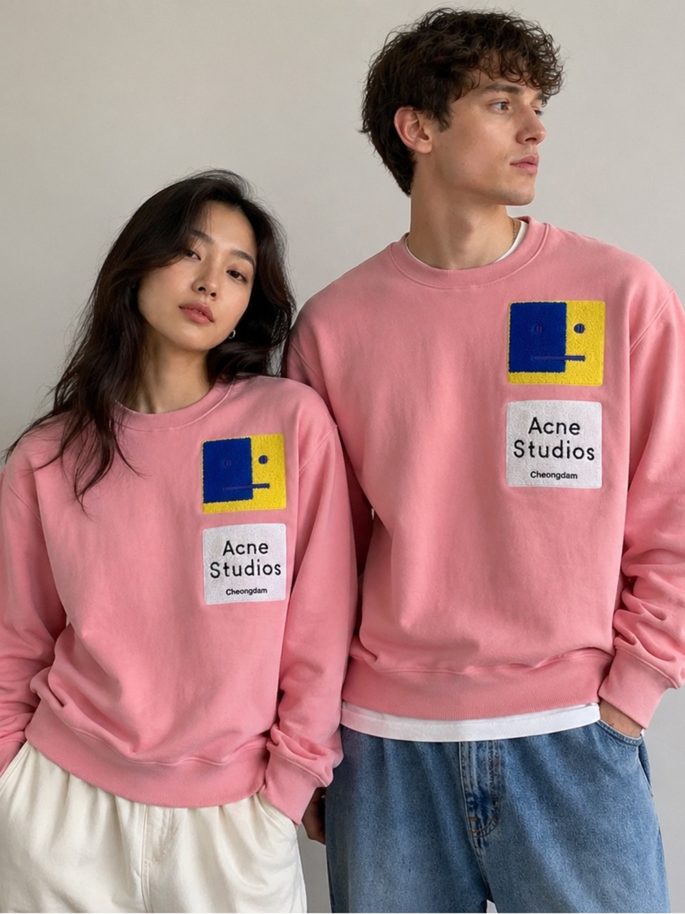 Acne Studios Pink Logo Patch Sweatshirt Oversized Crewneck Large